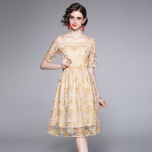 2023 summer new item european station fashion women's large skirt short sleeve lapel embroidered mesh dress e292, Black;gray
2023 summer new item european station fashion women's large skirt short sleeve lapel embroidered mesh dress e292, Black;gray