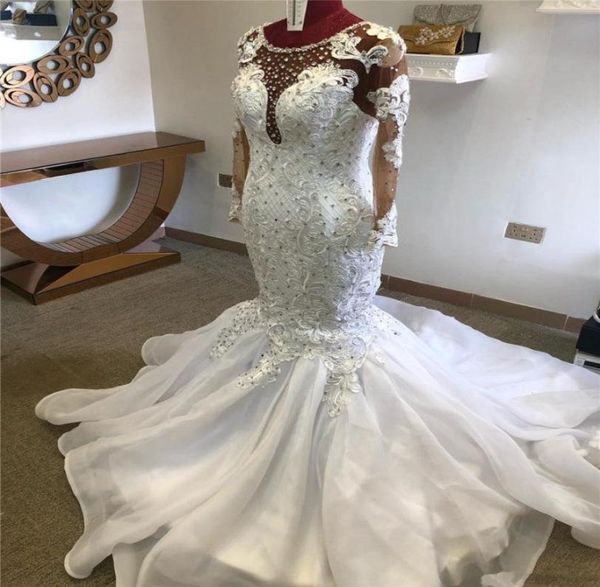 luxury crystal beaded mermaid wedding dresses vinatage plus szie long sleeves african lace appliqued bridal gown4111817, White
luxury crystal beaded mermaid wedding dresses vinatage plus szie long sleeves african lace appliqued bridal gown4111817, White