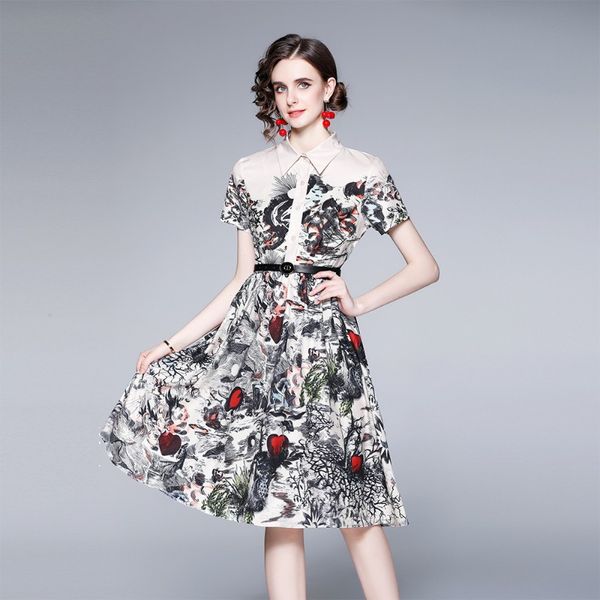 2023 summer new item european station fashion women's large swing skirt short sleeve lapel temperament print dress e277, Black;gray
2023 summer new item european station fashion women's large swing skirt short sleeve lapel temperament print dress e277, Black;gray