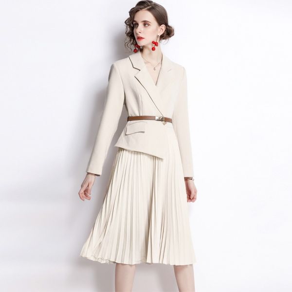 2023 spring new item european station fashion women's pleated dress long sleeve suit collar stitching dress e050, Black;gray
2023 spring new item european station fashion women's pleated dress long sleeve suit collar stitching dress e050, Black;gray
