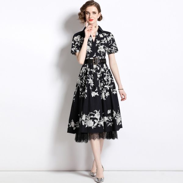 2023 summer new item european station fashion women's large skirt short sleeve v-neck hem lace print dress, Black;gray
2023 summer new item european station fashion women's large skirt short sleeve v-neck hem lace print dress, Black;gray