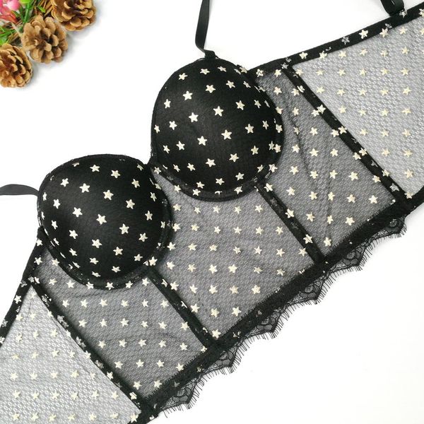 t-shirt fivepointed star pattern embroidered camisole crop korean lace perspective underwired bra bustier underwear for women, White
t-shirt fivepointed star pattern embroidered camisole crop korean lace perspective underwired bra bustier underwear for women, White