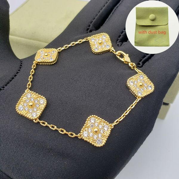 classic 17cm four leaf clover bracelet designer bracelet 18k gold mother of pearl charm bracelet with gift bag, Golden;silver
classic 17cm four leaf clover bracelet designer bracelet 18k gold mother of pearl charm bracelet with gift bag, Golden;silver