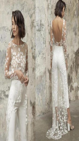 open back jumpsuit wedding dresses with lace overskirts long sleeves bride wedding gowns pant suit vestidos de novia4119009, White
open back jumpsuit wedding dresses with lace overskirts long sleeves bride wedding gowns pant suit vestidos de novia4119009, White