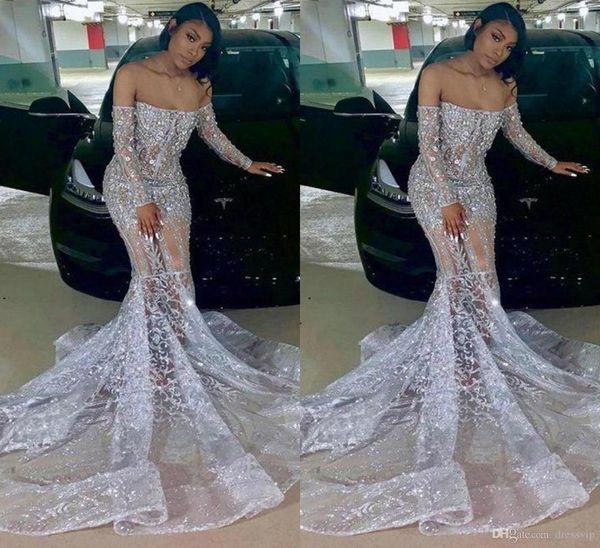 silver mermaid prom dresses beaded appliqued crystal lace long sleeve evening dress african off shoulder illusion party vestidos d7557032, Black
silver mermaid prom dresses beaded appliqued crystal lace long sleeve evening dress african off shoulder illusion party vestidos d7557032, Black
