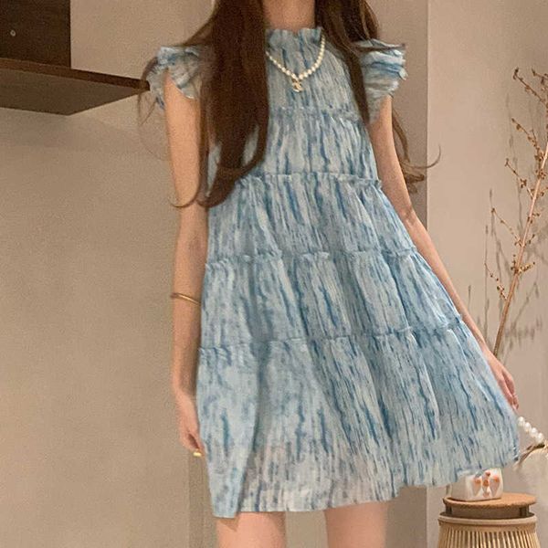 small flying sleeves tie dyed dress for women's summer french crowd design feeling temperament a-line skirt small waist short skirt, Black;gray
small flying sleeves tie dyed dress for women's summer french crowd design feeling temperament a-line skirt small waist short skirt, Black;gray