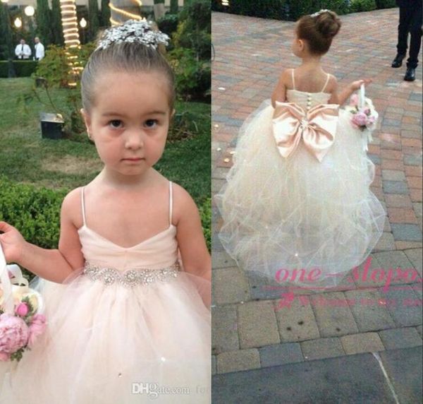

cute pageant dresses for girls spaghetti straps tulle puffy flower girls dresses for weddings with bow champagne ivory white pink 9258967, White;blue