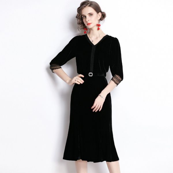 2023 spring new item european station fashion women's fishtail skirt mid sleeve v-neck lace stitching velvet dress e206, Black;gray
2023 spring new item european station fashion women's fishtail skirt mid sleeve v-neck lace stitching velvet dress e206, Black;gray