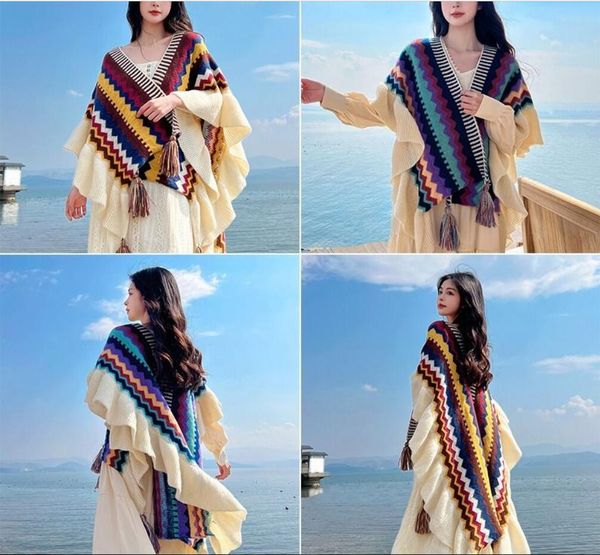 23-xiaoxiangfeng knitted shawl temperament ruffle edge new cape scarf dual use long shawl overlay, Black
23-xiaoxiangfeng knitted shawl temperament ruffle edge new cape scarf dual use long shawl overlay, Black