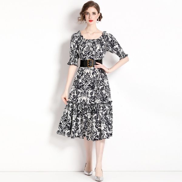 2023 summer new item european station fashion women's large sleeve short sleeve collar waist print dress, Black;gray
2023 summer new item european station fashion women's large sleeve short sleeve collar waist print dress, Black;gray