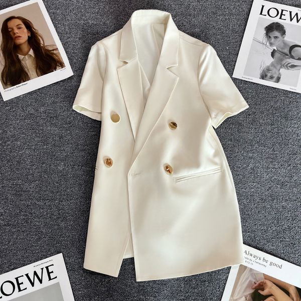 c5602 summer women's double-breasted blazer coat thin short sleeve outerwear coat lady's casual white blazers, White;black
c5602 summer women's double-breasted blazer coat thin short sleeve outerwear coat lady's casual white blazers, White;black