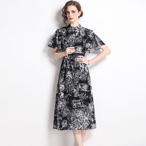 2023 spring new item european station fashion women's large skirt short sleeve single-breasted retro print dress, Black;gray
2023 spring new item european station fashion women's large skirt short sleeve single-breasted retro print dress, Black;gray