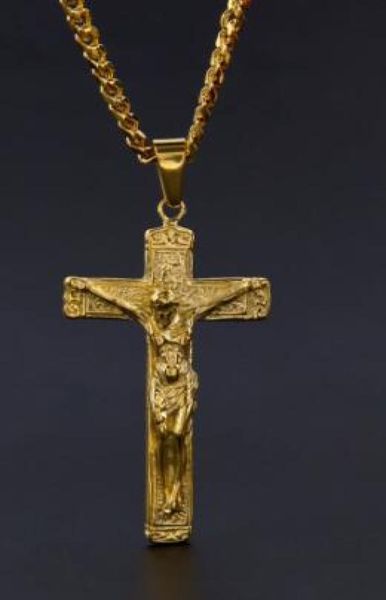 men039s stainless steel gold color jesus cross christ crucifix pendant with 5mm cuban chain necklace fashion hip hop jewelry1451747
men039s stainless steel gold color jesus cross christ crucifix pendant with 5mm cuban chain necklace fashion hip hop jewelry1451747