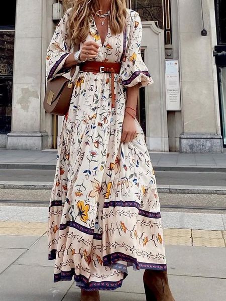 dresses high waist regular sleeve long skirt vneck medium sleeve women's 2021 summer new fashion printed bohemian long dress, Black;gray
dresses high waist regular sleeve long skirt vneck medium sleeve women's 2021 summer new fashion printed bohemian long dress, Black;gray