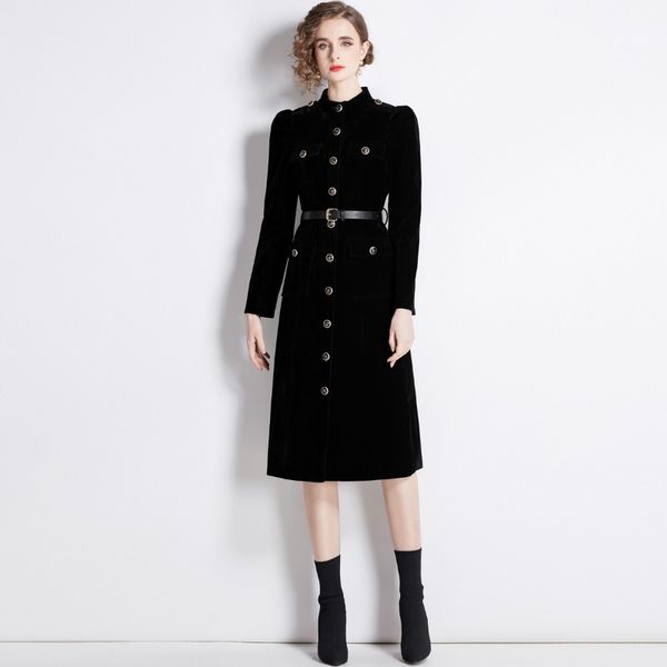 2023 spring new item european station big brand women's cardigan dress long sleeve single-breasted black velvet dress, Black;gray
2023 spring new item european station big brand women's cardigan dress long sleeve single-breasted black velvet dress, Black;gray