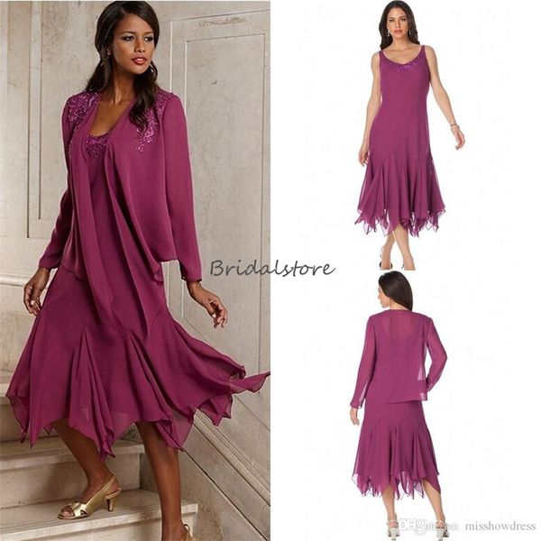 elegant purple mother of the bride dress 2023 two piece chiffon tea length plus size wedding guest dress with jacket evening vestidos de mad, Black;red
elegant purple mother of the bride dress 2023 two piece chiffon tea length plus size wedding guest dress with jacket evening vestidos de mad, Black;red