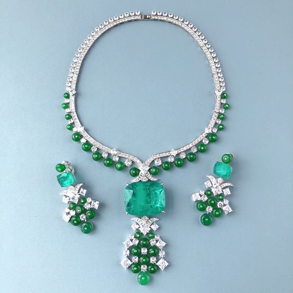designer collection party choker necklace stud earrings women lady tassels inlay zircon diamond synthetic paraiba big pendant green beads ch, Silver
designer collection party choker necklace stud earrings women lady tassels inlay zircon diamond synthetic paraiba big pendant green beads ch, Silver