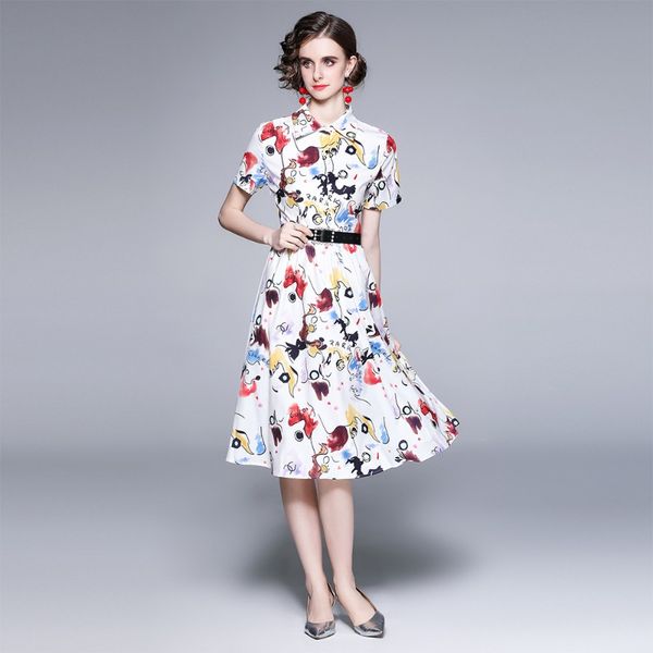 2023 summer new item european station fashion women's large swing skirt short sleeve lapel temperament print dress e288, Black;gray
2023 summer new item european station fashion women's large swing skirt short sleeve lapel temperament print dress e288, Black;gray