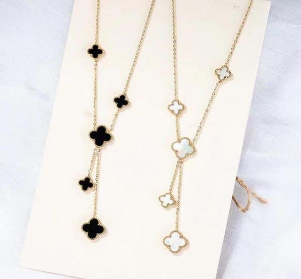 double side clover pendant necklace white black red flower jewelry for women gift9884077, Silver