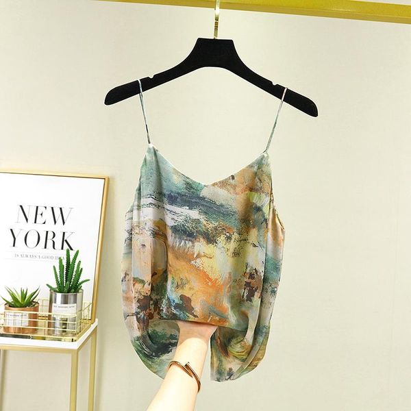 t-shirt oil painting spaghetti strap silk satin printed halter vest women design vneck bottom ultra wear tank summer lingerie, White
t-shirt oil painting spaghetti strap silk satin printed halter vest women design vneck bottom ultra wear tank summer lingerie, White