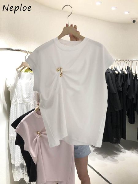 t-shirt neploe korean 2023 summer woman tshirts new short sleeve solid color tshirt round neck pleated metal decorative tees, White
t-shirt neploe korean 2023 summer woman tshirts new short sleeve solid color tshirt round neck pleated metal decorative tees, White