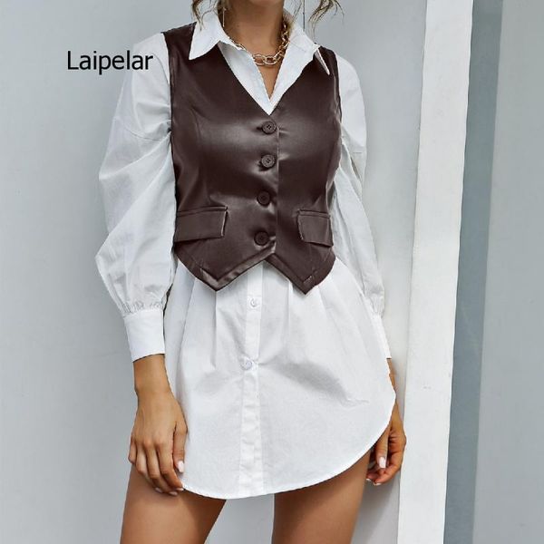 vests 2021 new vneck solid color slim cardigan retro fold pu leather vest jacket short top, Black;white
vests 2021 new vneck solid color slim cardigan retro fold pu leather vest jacket short top, Black;white