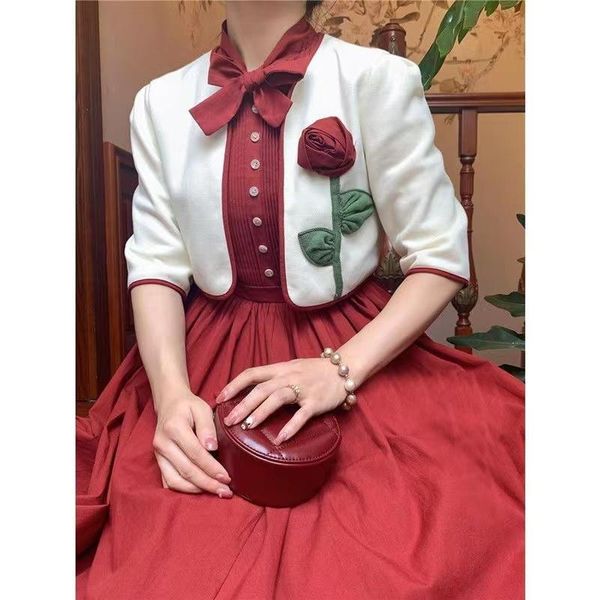 dress vintage french style woman outfits retro gothic red bow sleeveless tank dress & short design elegant jacket modern 2 piece set, White
dress vintage french style woman outfits retro gothic red bow sleeveless tank dress & short design elegant jacket modern 2 piece set, White
