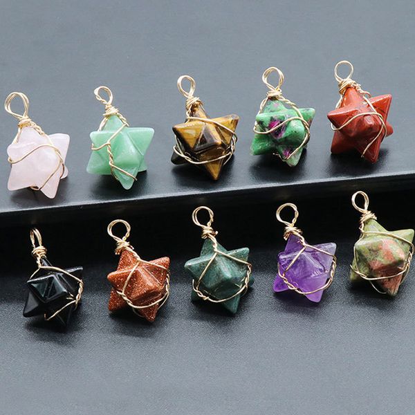 fashion natural crystal stone pendant wire wrap charm six point star obsidian rubies zoisite amethysts pink quartz pendulum, Bronze;silver
fashion natural crystal stone pendant wire wrap charm six point star obsidian rubies zoisite amethysts pink quartz pendulum, Bronze;silver