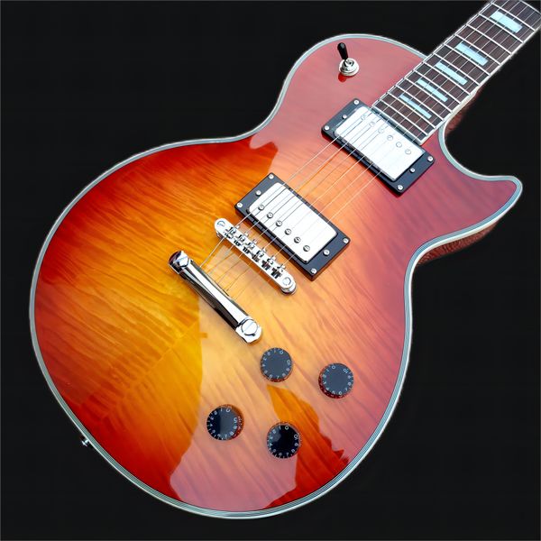 custom electric guitar, mahogany fingerboard, flame maple up and down, double convex, chrome hardware
custom electric guitar, mahogany fingerboard, flame maple up and down, double convex, chrome hardware