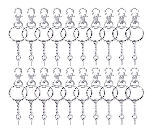 50 pieces metal swivel clasps lanyard snap hook lobster claw clasp and key rings keychain with 11mm screw eye pins9505409, Silver
50 pieces metal swivel clasps lanyard snap hook lobster claw clasp and key rings keychain with 11mm screw eye pins9505409, Silver