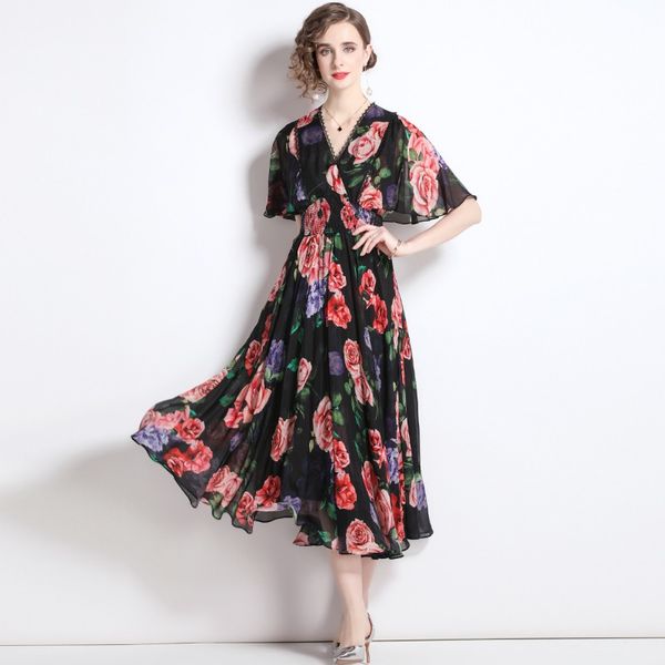 2023 summer new item european station fashion women's large swing skirt lotus leaf edge sleeve v-neck print chiffon dress, Black;gray
2023 summer new item european station fashion women's large swing skirt lotus leaf edge sleeve v-neck print chiffon dress, Black;gray