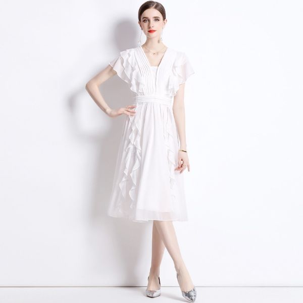 2023 summer new item european station fashion women's large skirt short sleeve hem white chiffon dress e003, Black;gray
2023 summer new item european station fashion women's large skirt short sleeve hem white chiffon dress e003, Black;gray