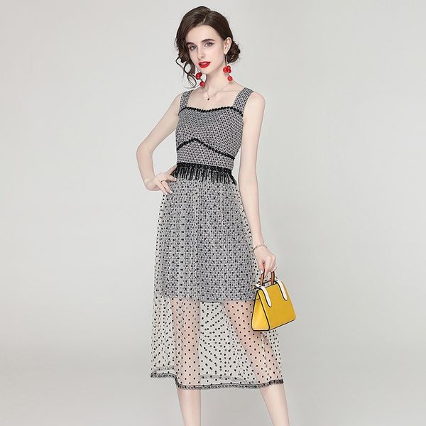 2023 summer new item european station fashion women's big skirt sleeveless polka dot mesh sling dress e304, Black;gray
2023 summer new item european station fashion women's big skirt sleeveless polka dot mesh sling dress e304, Black;gray