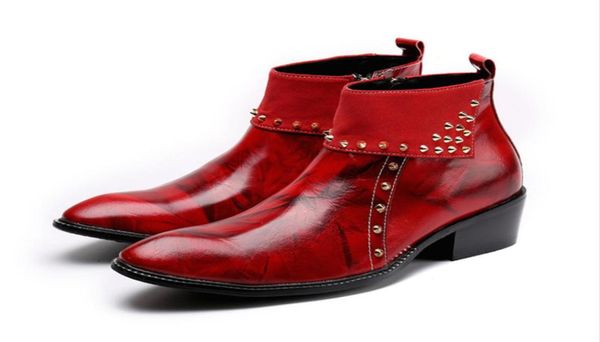 england style men red grenuine leather ankle boots men pointed toes red leather color rivet side zipper high boots5296396, Black
england style men red grenuine leather ankle boots men pointed toes red leather color rivet side zipper high boots5296396, Black