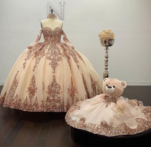 rose gold sparkly ball gown quinceanera dresses detachable sleeves sweetheart sequines applique sweet 16 dress party wear1772694, Blue;red
rose gold sparkly ball gown quinceanera dresses detachable sleeves sweetheart sequines applique sweet 16 dress party wear1772694, Blue;red