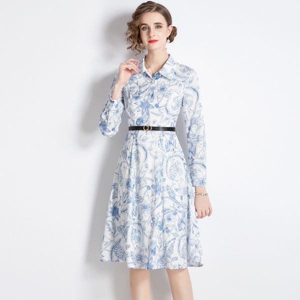 2023 new summer european station fashion women's long sleeve lapel blue-and-white porcelain print dress, Black;gray
2023 new summer european station fashion women's long sleeve lapel blue-and-white porcelain print dress, Black;gray