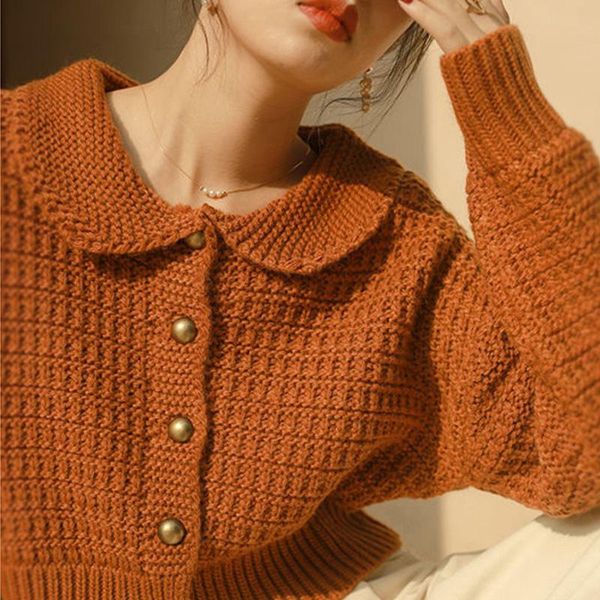 sweaters autumn orange crop sweater peter pan collar button up baggy korean fashion knit cardigan sweater coat fall winter women 2021, White;black
sweaters autumn orange crop sweater peter pan collar button up baggy korean fashion knit cardigan sweater coat fall winter women 2021, White;black