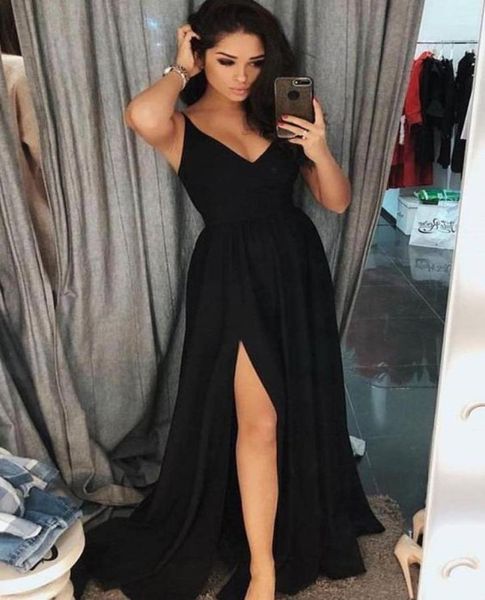 women039s aline chiffon long black evening dress with slit vestido de festa straps vneck floor length prom gowns custom 4547725, Black;red
women039s aline chiffon long black evening dress with slit vestido de festa straps vneck floor length prom gowns custom 4547725, Black;red