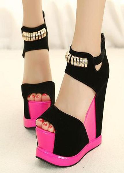 black with deep pink colorful high heels comfortable dress shoes peep toe wedges2745903
black with deep pink colorful high heels comfortable dress shoes peep toe wedges2745903