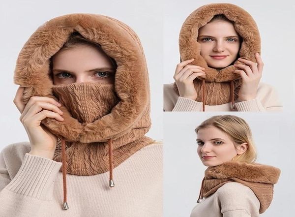 berets winter fur cap mask set hooded for women knitted cashmere neck warm russia outdoor ski windproof hat thick plush fluffy bea4030525, Blue;gray
berets winter fur cap mask set hooded for women knitted cashmere neck warm russia outdoor ski windproof hat thick plush fluffy bea4030525, Blue;gray