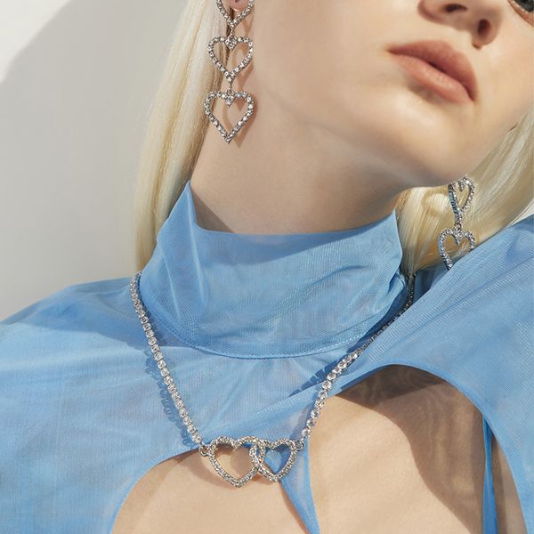 explosive personality double love necklace shining fashion shiny full diamond clavicle chain unique design accessories necklace, Silver
explosive personality double love necklace shining fashion shiny full diamond clavicle chain unique design accessories necklace, Silver