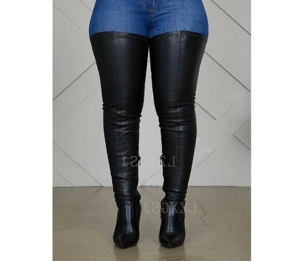 women thigh high boots pu leather black high heels ladies shoes pointed toe stiletto waterproof over the knee long boots7020110
women thigh high boots pu leather black high heels ladies shoes pointed toe stiletto waterproof over the knee long boots7020110