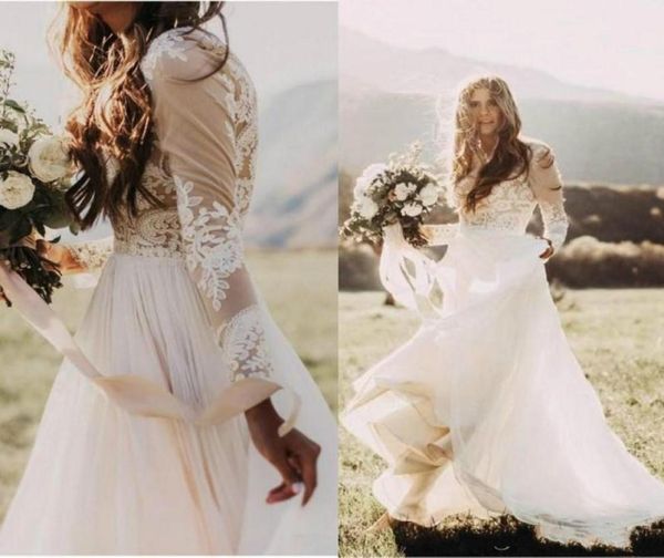 bohemian country wedding dresses with sheer long sleeves bateau neck a line lace applique chiffon boho bridal gown 501377, White
bohemian country wedding dresses with sheer long sleeves bateau neck a line lace applique chiffon boho bridal gown 501377, White