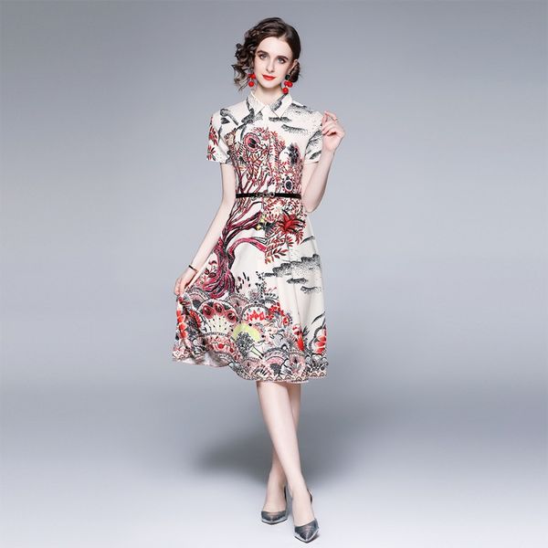 2023 summer new item european station fashion women's large swing skirt short sleeve lapel temperament print dress e280, Black;gray
2023 summer new item european station fashion women's large swing skirt short sleeve lapel temperament print dress e280, Black;gray