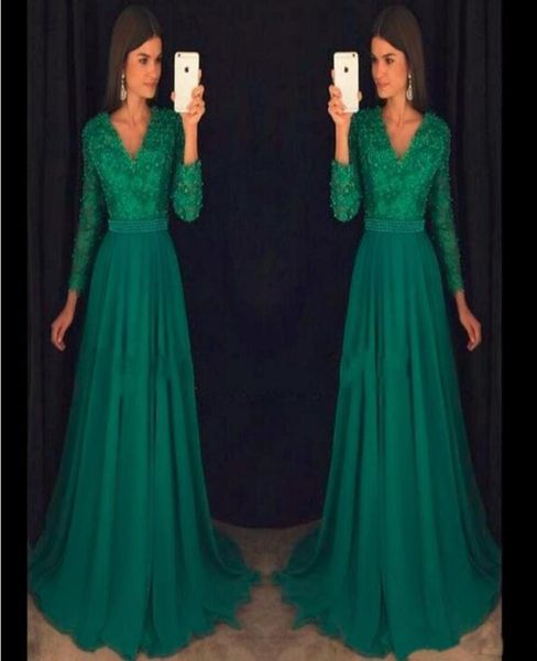 vintage emerald green chiffon evening dresses with long sleeve v neck prom dress beaded evening wear formal party gown vestid1261827, Black;red
vintage emerald green chiffon evening dresses with long sleeve v neck prom dress beaded evening wear formal party gown vestid1261827, Black;red
