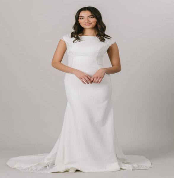 2021 simple mermaid crepe modest wedding dress cap sleeves boat neck buttons back mermaid bridal gowns lds bride dress custom made5574944, White
2021 simple mermaid crepe modest wedding dress cap sleeves boat neck buttons back mermaid bridal gowns lds bride dress custom made5574944, White