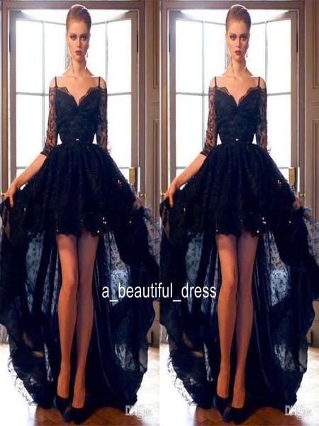 short front long back black lace high low prom dresses with sequins mid sleeves spaghetti straps evening party formal gowns ed12969513531, Black;red
short front long back black lace high low prom dresses with sequins mid sleeves spaghetti straps evening party formal gowns ed12969513531, Black;red