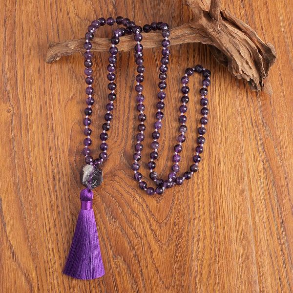 necklaces 8mm natural amethyst knotted beaded 108 mala beads necklace meditation yoga prayer rosary with big stone guru bead jewelry, Silver
necklaces 8mm natural amethyst knotted beaded 108 mala beads necklace meditation yoga prayer rosary with big stone guru bead jewelry, Silver