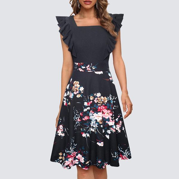 dresses women summer charming square collar ruffles print casual fitted aline dress with pockets ha312, Black;gray
dresses women summer charming square collar ruffles print casual fitted aline dress with pockets ha312, Black;gray