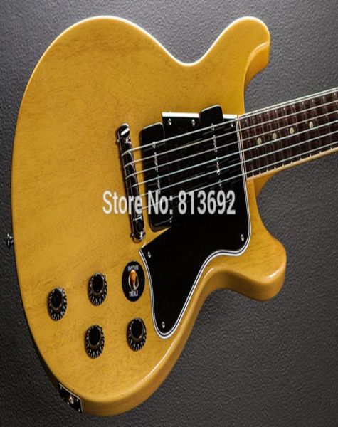 custom double cutaway 1959 junior tv yellow electric guitar one piece neck one piece body black p90 pickups wrap arround tai9029251
custom double cutaway 1959 junior tv yellow electric guitar one piece neck one piece body black p90 pickups wrap arround tai9029251